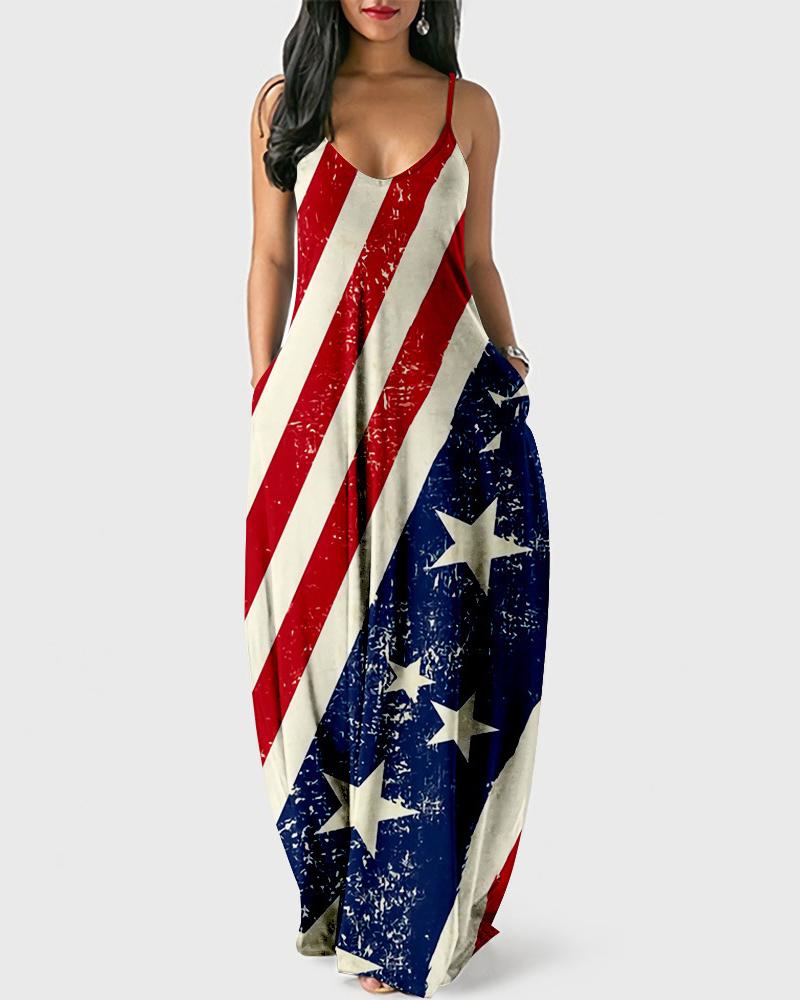 

Independence Day Print Sling Maxi Dress, Style10