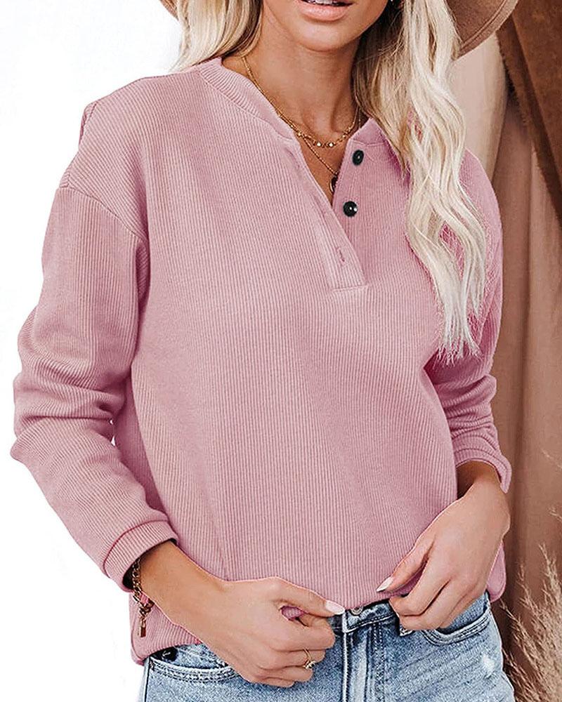 

Button Front Long Sleeve Casual Top, Pink