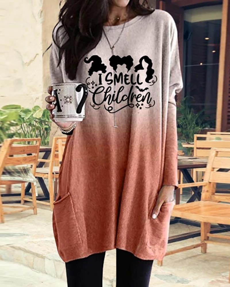 

Halloween Letter Print Pockets Design Top, Orange