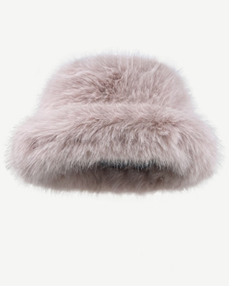

Faux Fur Fluffy Winter Thermal Bucket Hat, Light pink