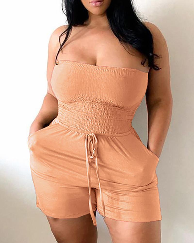 

Dual Pocket Bandeau Drawstring Rompers, Orange