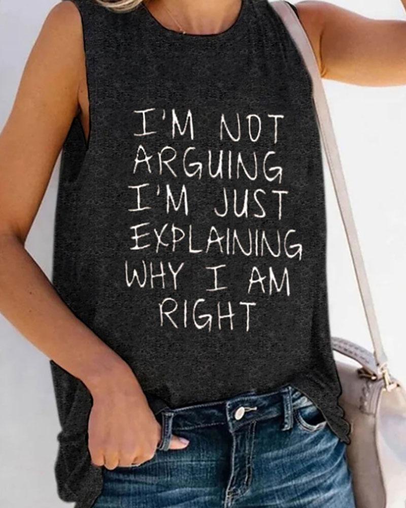 

Letter Print Sleeveless Casual Top, Black