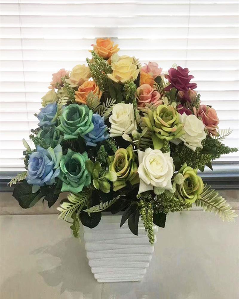 

7 Heads Artificial Flowers Fake Flowers for Decoration Outdoor and Indoor Multicolor Roses Artificial Flowers for Decoration Arrangements Wedding Decoration, Blue