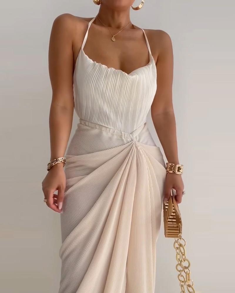 

Halter Bodysuit & Ruched Maxi Skirt Set, Apricot
