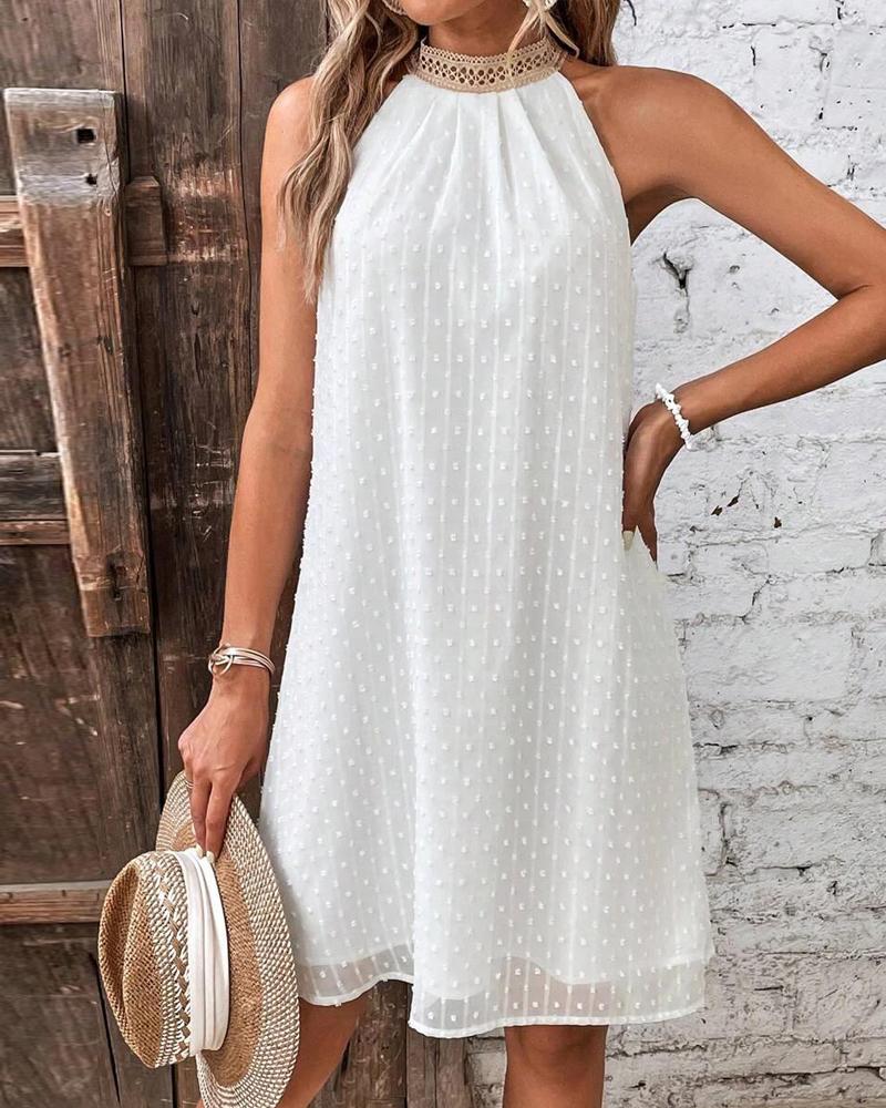 

Lace Patch Swiss Dot Casual Dress, White