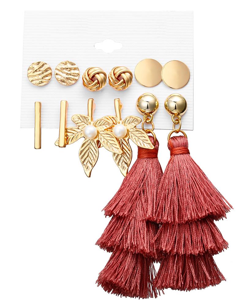 

6 Pairs Beaded Hoop Tassel Ear Cuff Earring Set, Style4