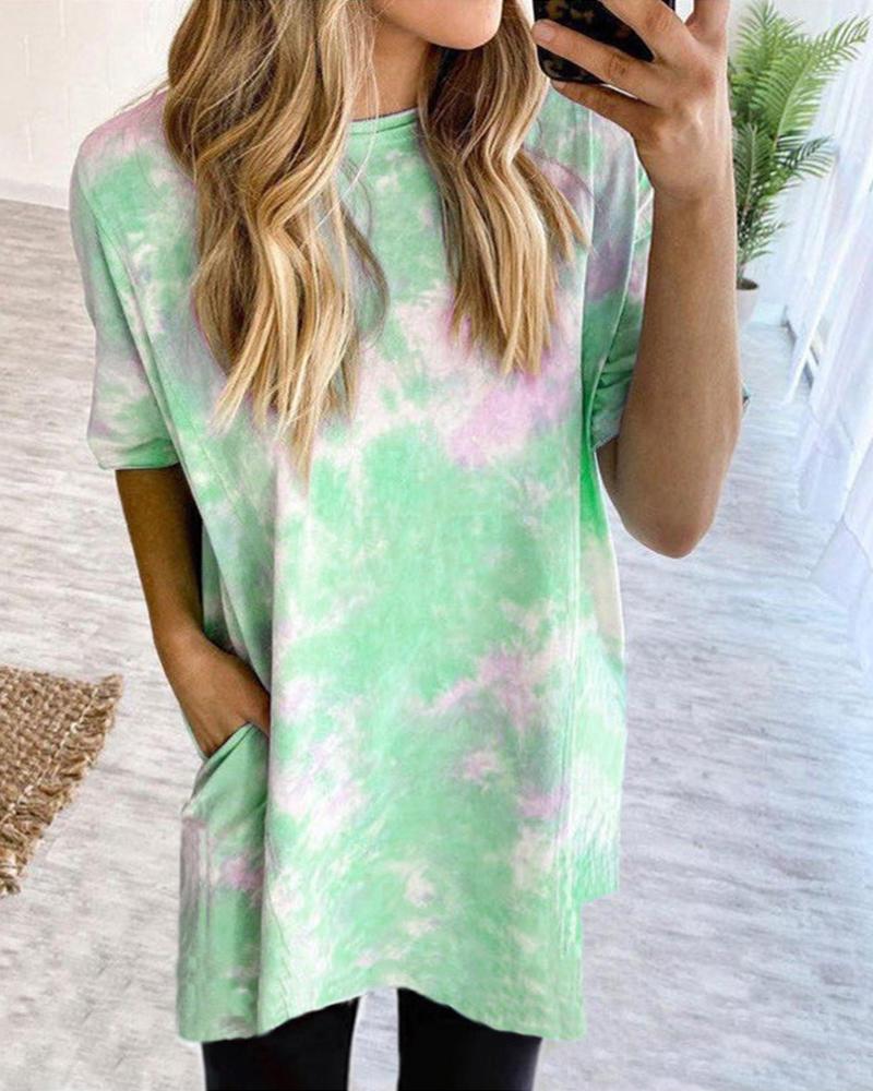 

Tie Dye Pocket T-Shirt Dress, Green