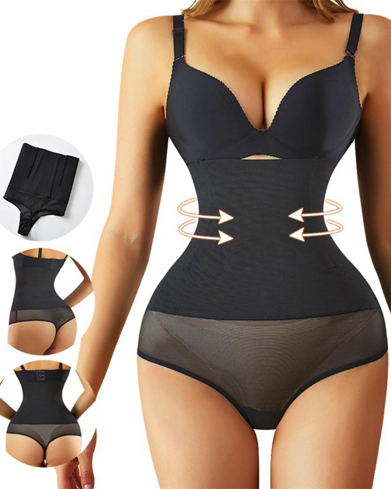

Sheer Mesh Tummy Control Shapewear Thong Panty, Black