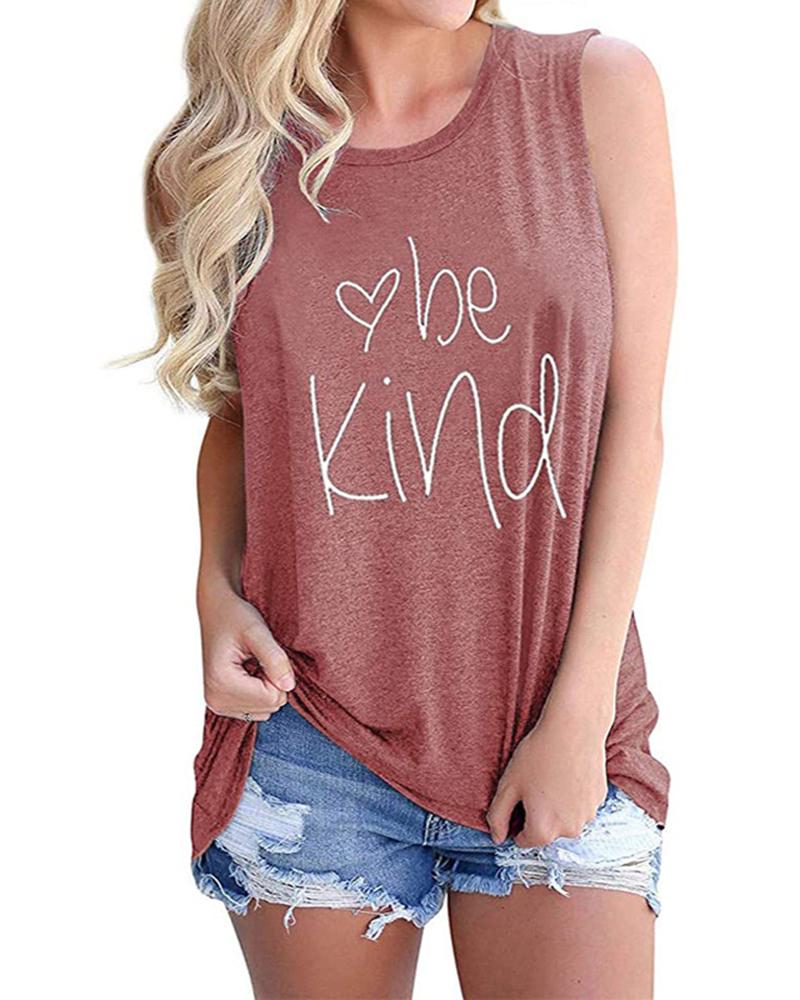

Women' Retro Letter Print Sleeveless Vintage T-Shirt, Pink