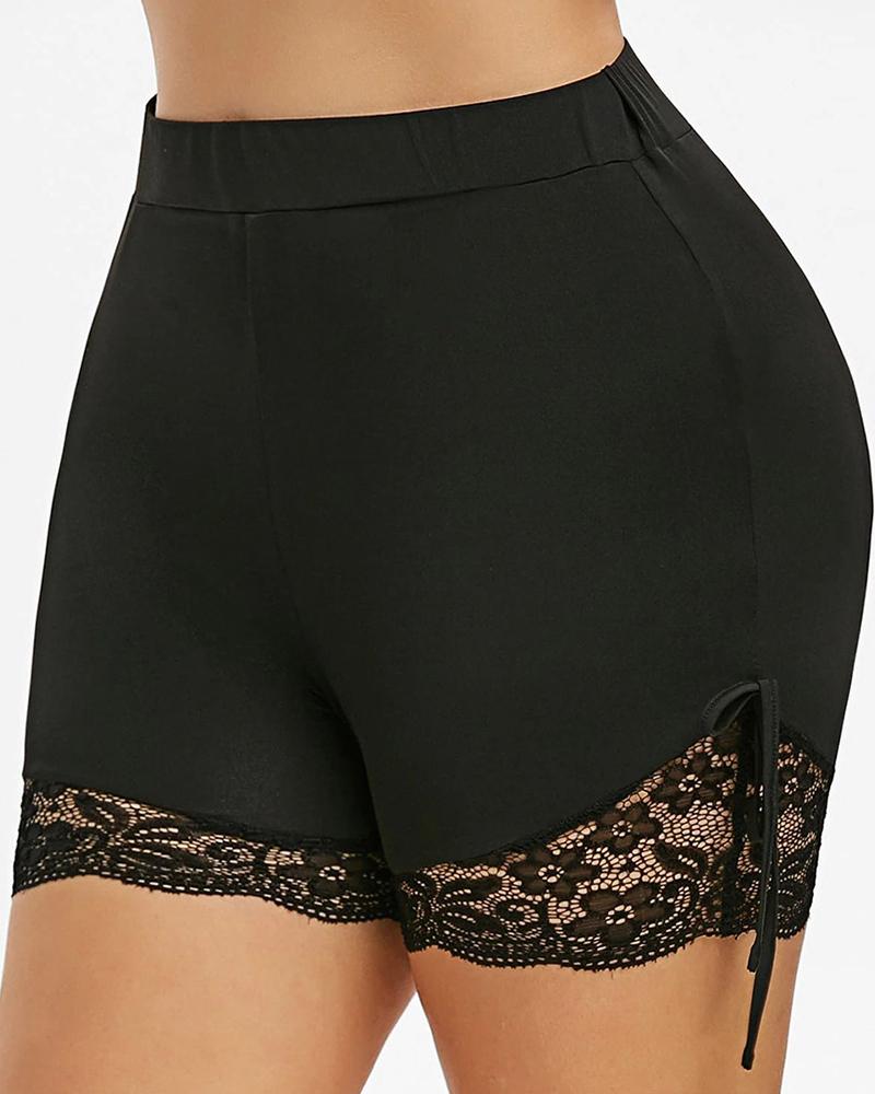 

Crochet Lace Trim High Waist Sporty Shorts, Black