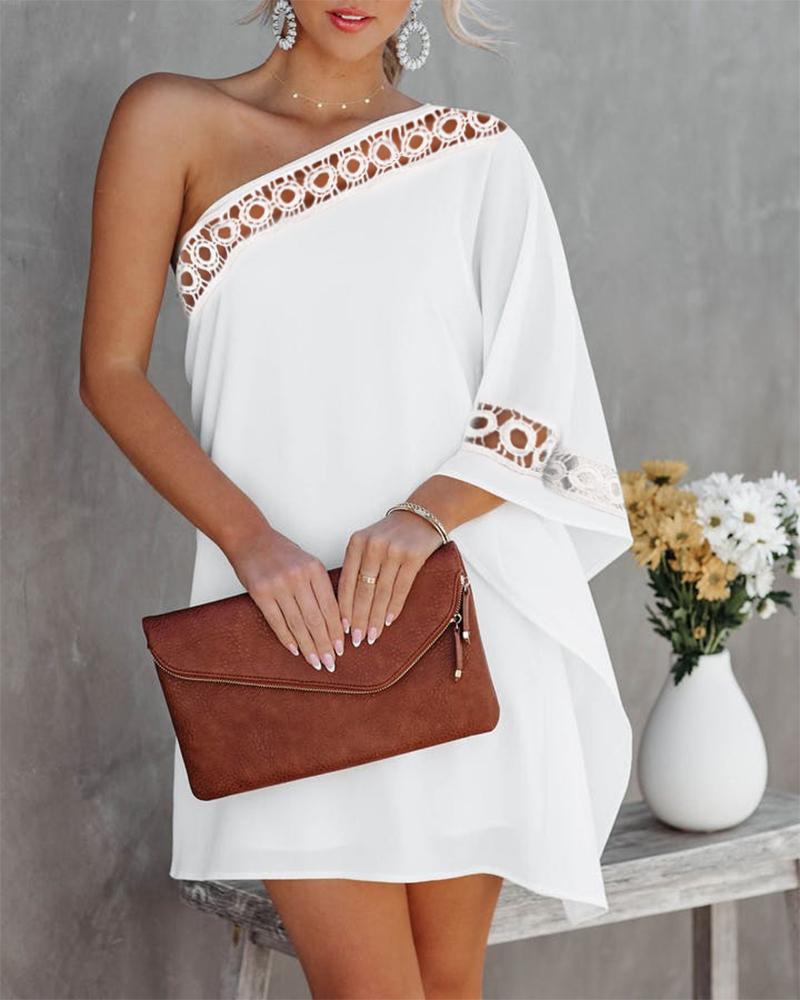 Contrast Lace One Shoulder Casual Dress