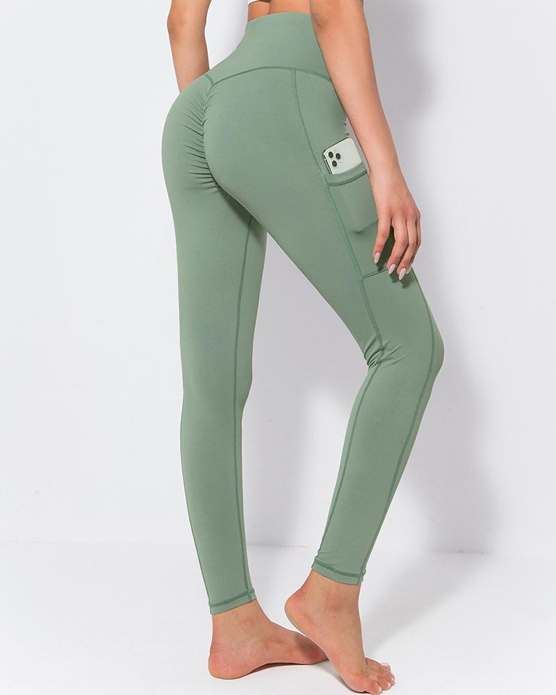 

Ruched Butt Lifting Pocket Design Yoga Pants, Green
