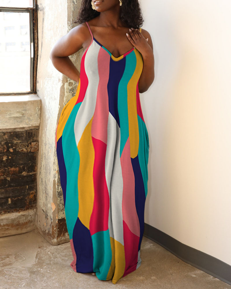 

Plus Size Colorblock Spaghetti Strap Maxi Dress, Multicolor
