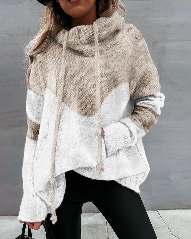 

Colorblock Long Sleeve Chunky Knit Sweater, Khaki