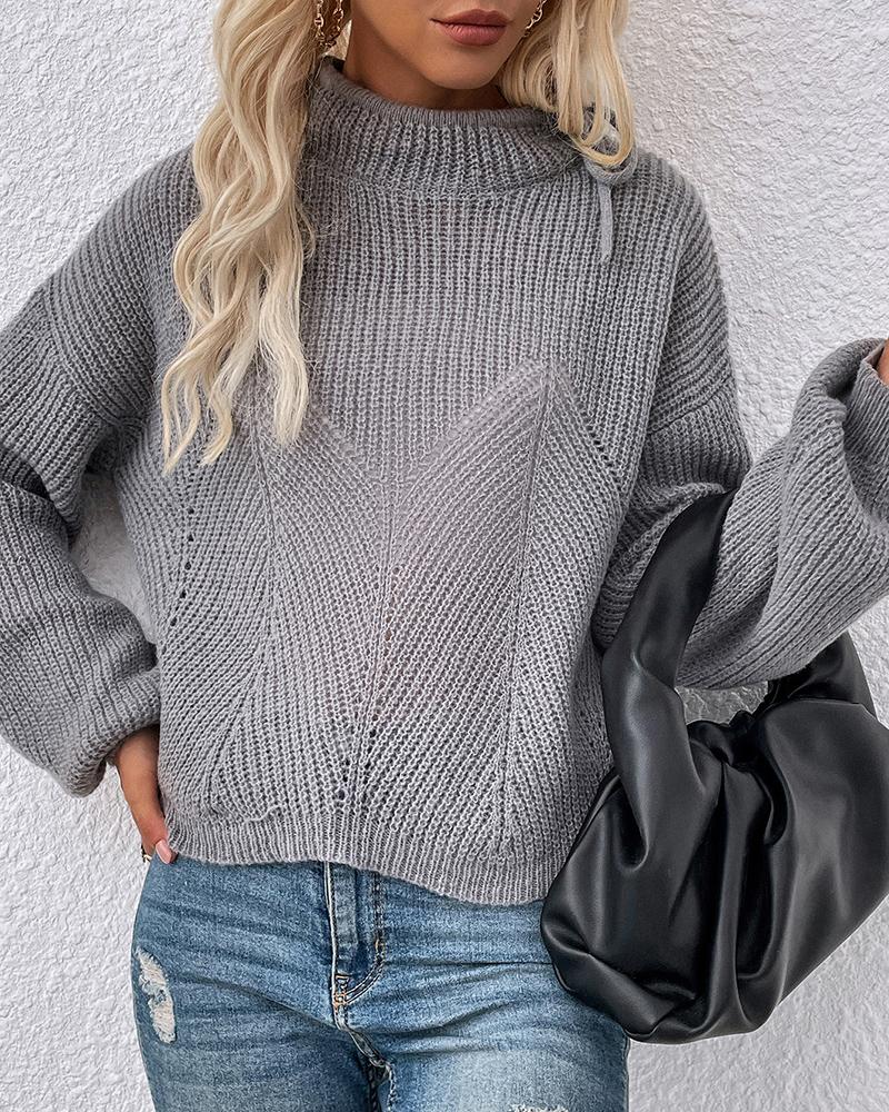 

O Neck Lantern Sleeve Tied Detail Knit Sweater, Gray