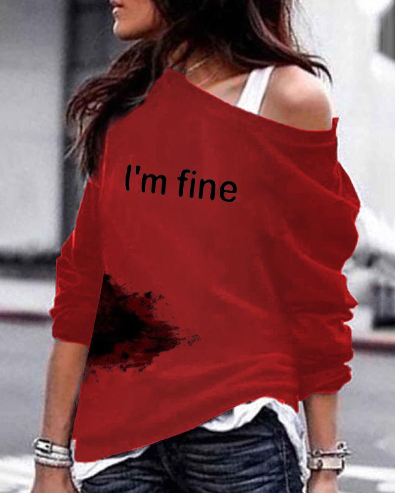 

Halloween Letter Blood Print Long Sleeve Sweatshirt, Red