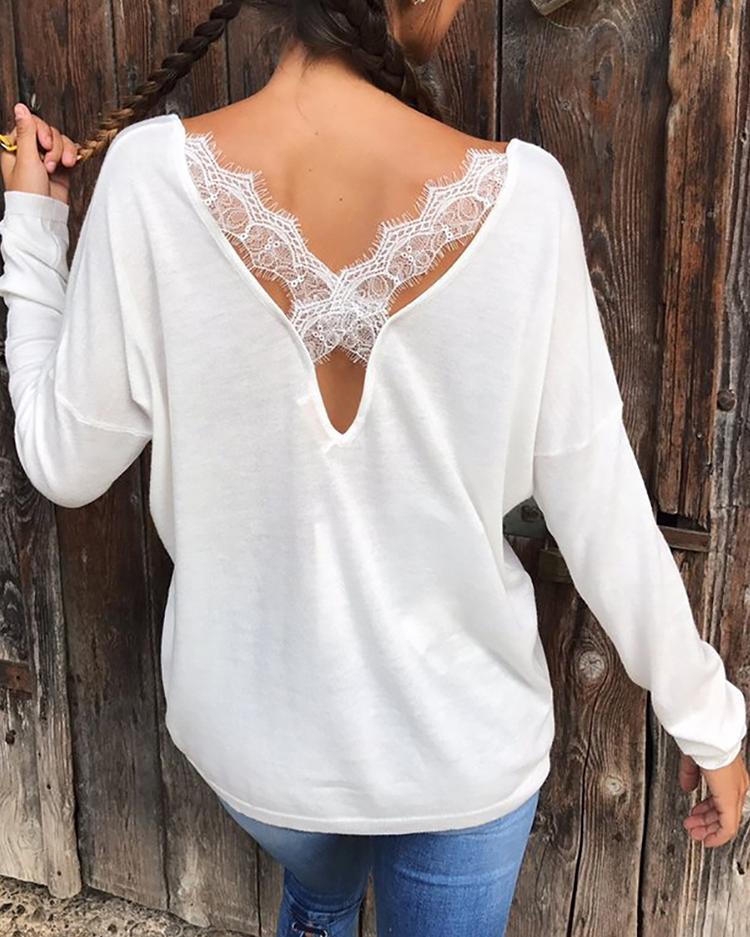 

Double V Crisscross Lace Casual Blouse, White