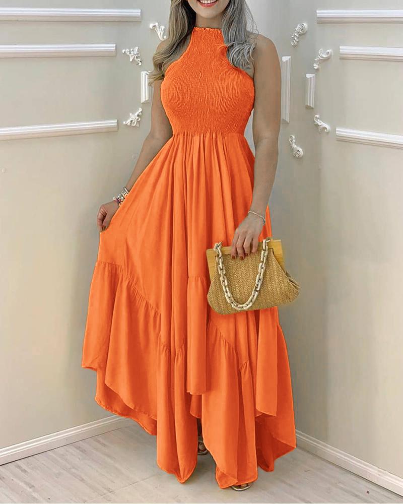 

Shirred Frill Hem Sleeveless Ruched Maxi Dress, Orange