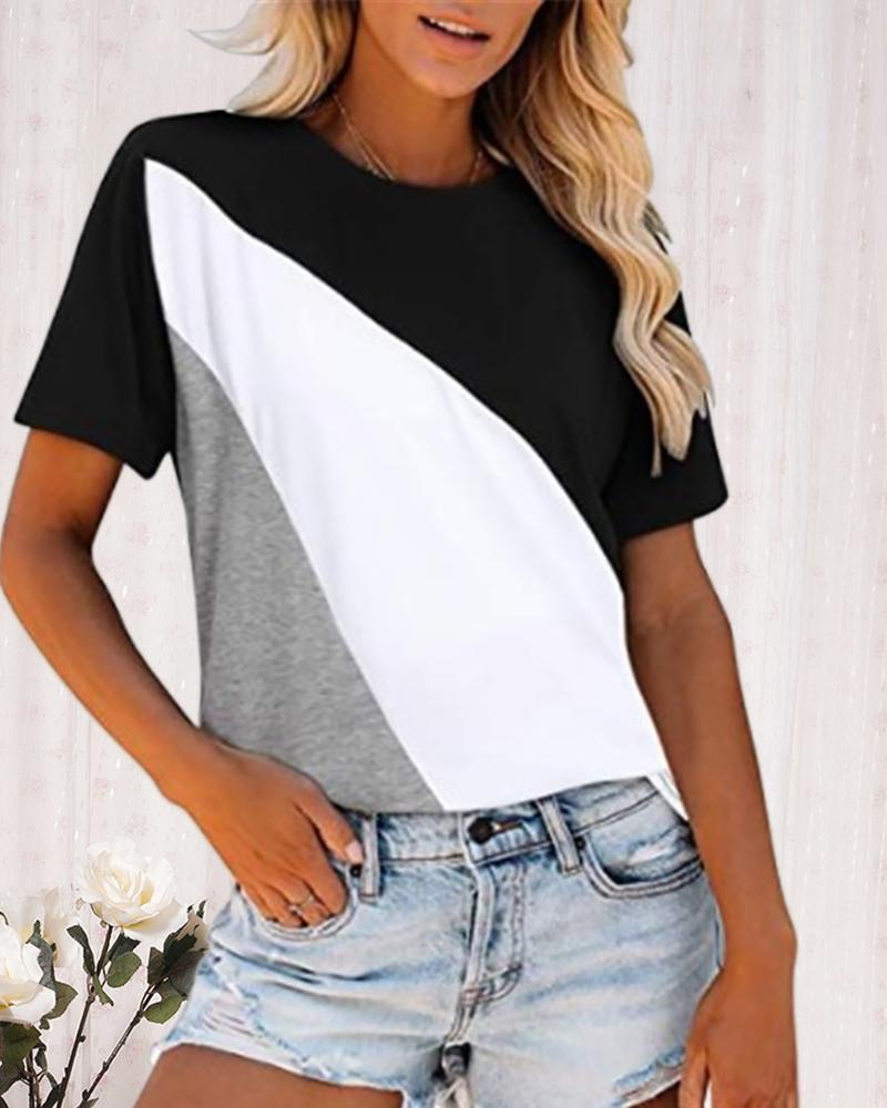 

Leopard Print Colorblock Short Sleeve T-Shirt, Black