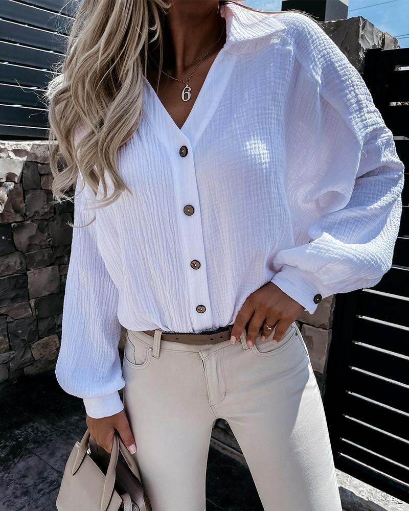 

Solid Color Long Sleeve Shirt, White