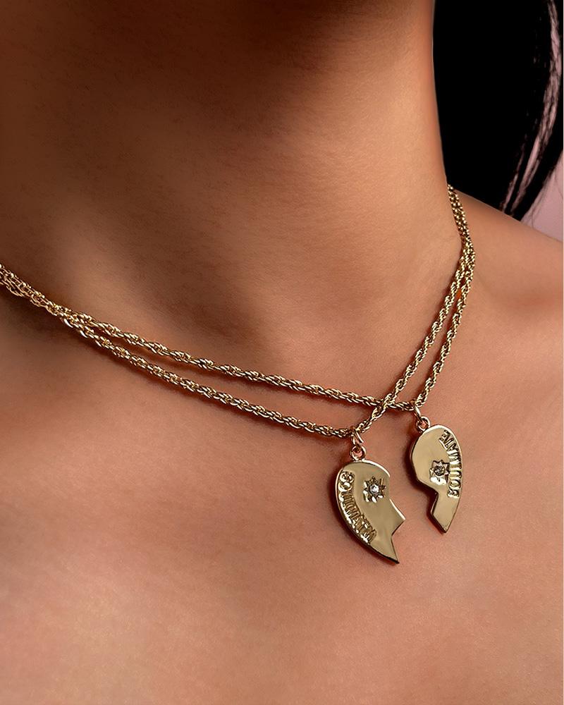 

2pcs Heart Shaped Rhinestone Decor Chain Necklace, Gold