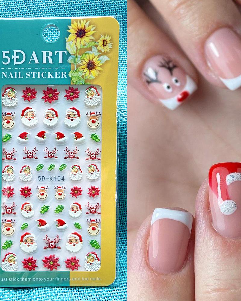 

1 Sheet 5D Christmas Santa Snowflake Tree Gel Nail Art Stickers, Style2