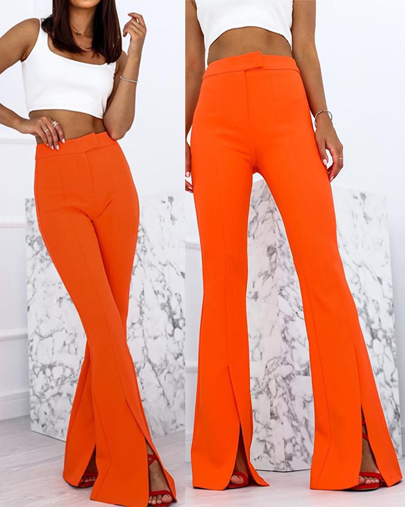 

High Waist Split Flared Leg Pants, Orange