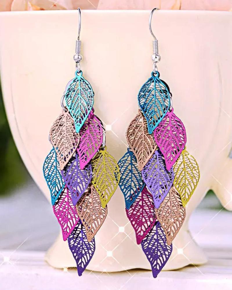 

1Pair Layered Colorful Leaf Drop Earrings, Blue