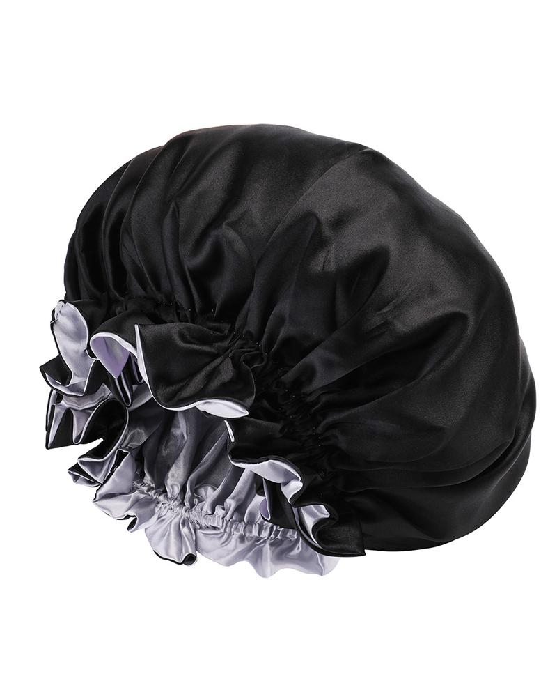 

Ruffle Trim Satin Hair Bonnet, Black