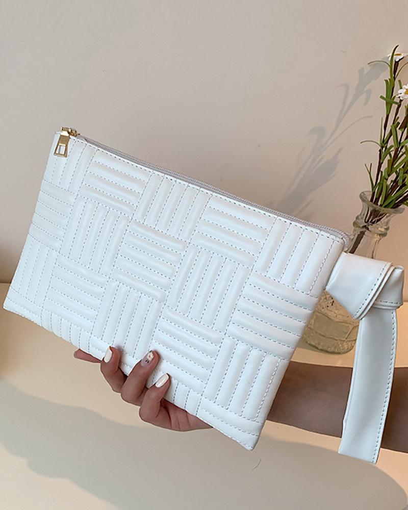 

Quilted Geometric Zipper Detail Envelop Clutch Bag, White