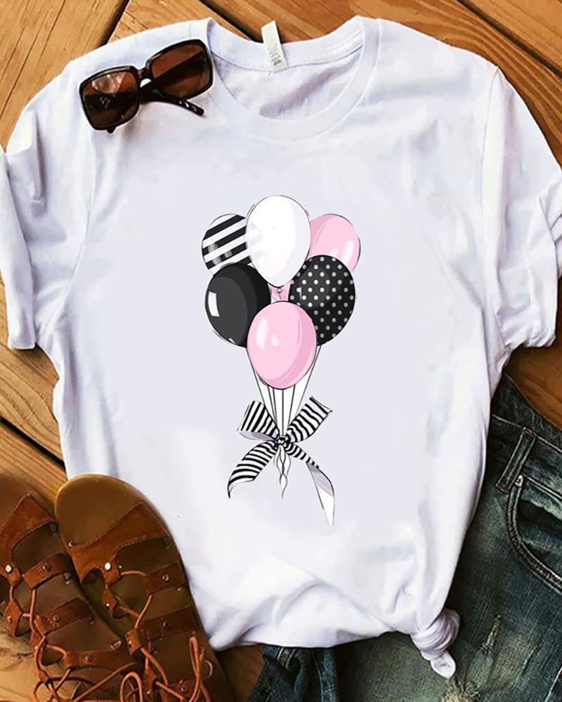 

Letter / Floral / Flamingo / Lip / Butterfly / Graphic Print Short Sleeve T-Shirt, Style5