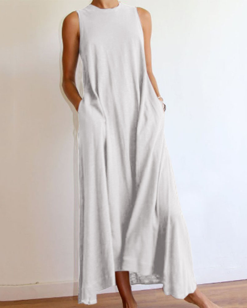 

Sleeveless Pocket Detail Casual Tank Dress, White