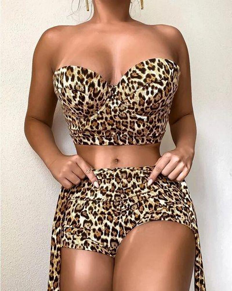 

Leopard Print Bandeau Bikini Set