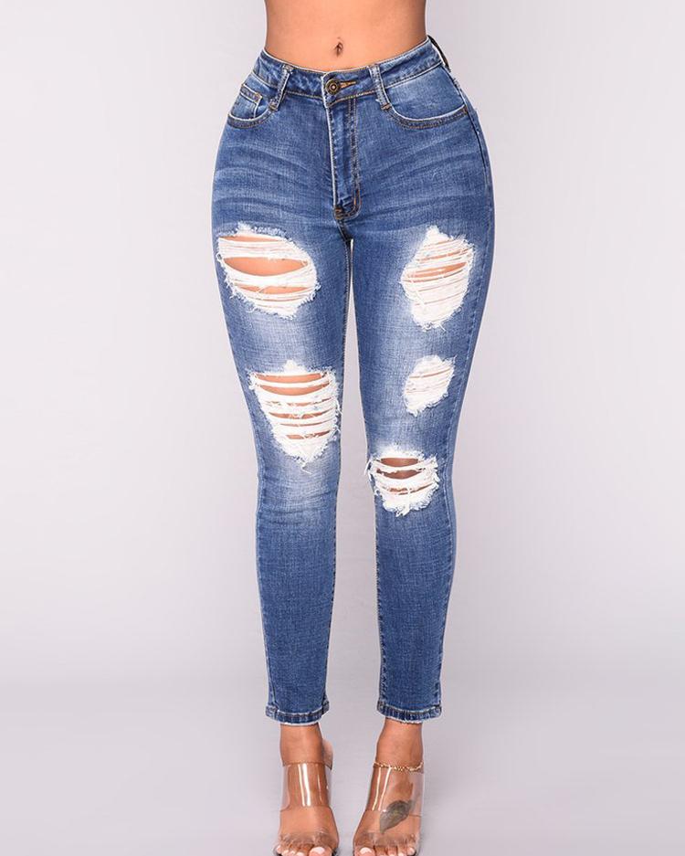

Raw Cut High Waist Skinny Jeans, Dark blue