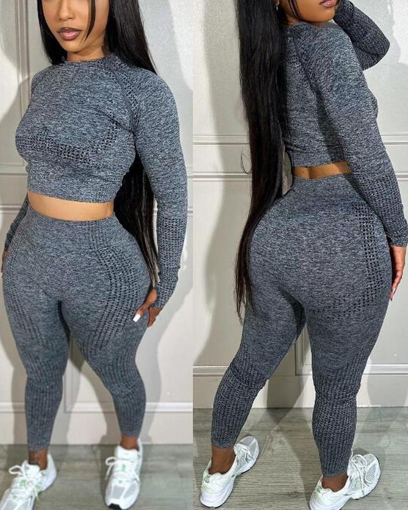 

Breathable Long Sleeve High Waist Yoga Sports Active Set, Gray