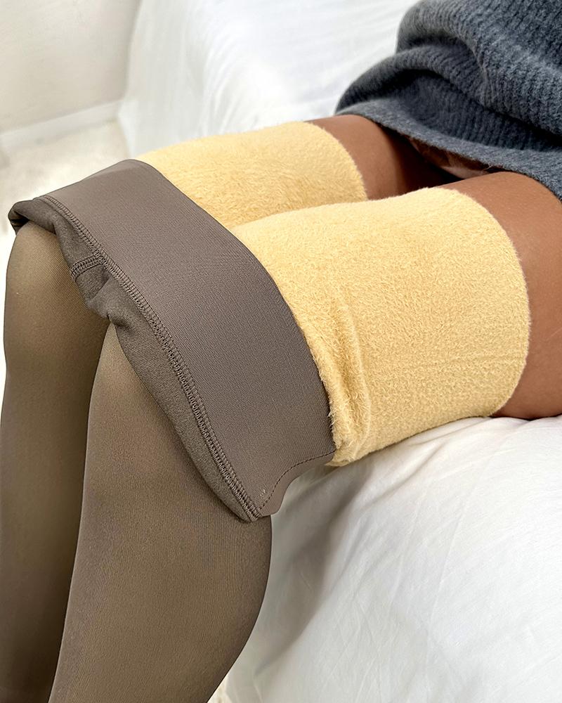 

High Waist Thermal Warm Fleece Lined Tights, Coffee