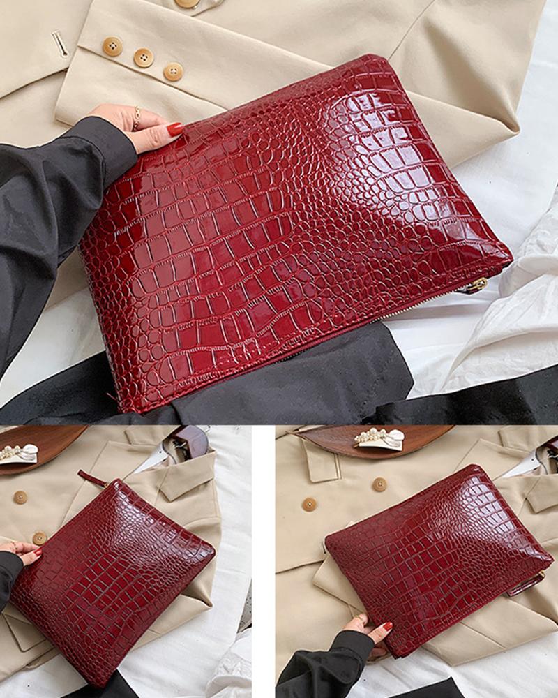 

Croc Embossed Clutch Bag, Red