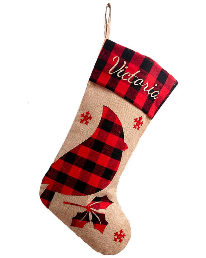 

Christmas Plaid Print Stockings Letter Embroidery Xmas Tree Hanging Ornaments, Style2
