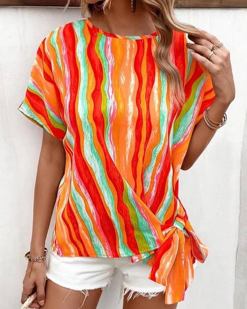 

Abstract Print Tied Detail Top, Orange