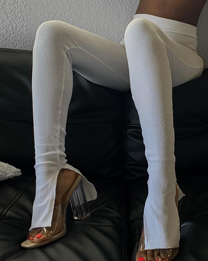 

High Waist Plain Slit Design Skinny Pants, White