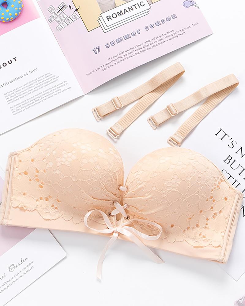 

Strapless Lace Seemless Invisible Lace-up Bra, Nude
