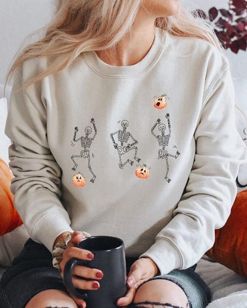 

Halloween Skull Skeleton Print Long Sleeve Sweatshirt, Style1