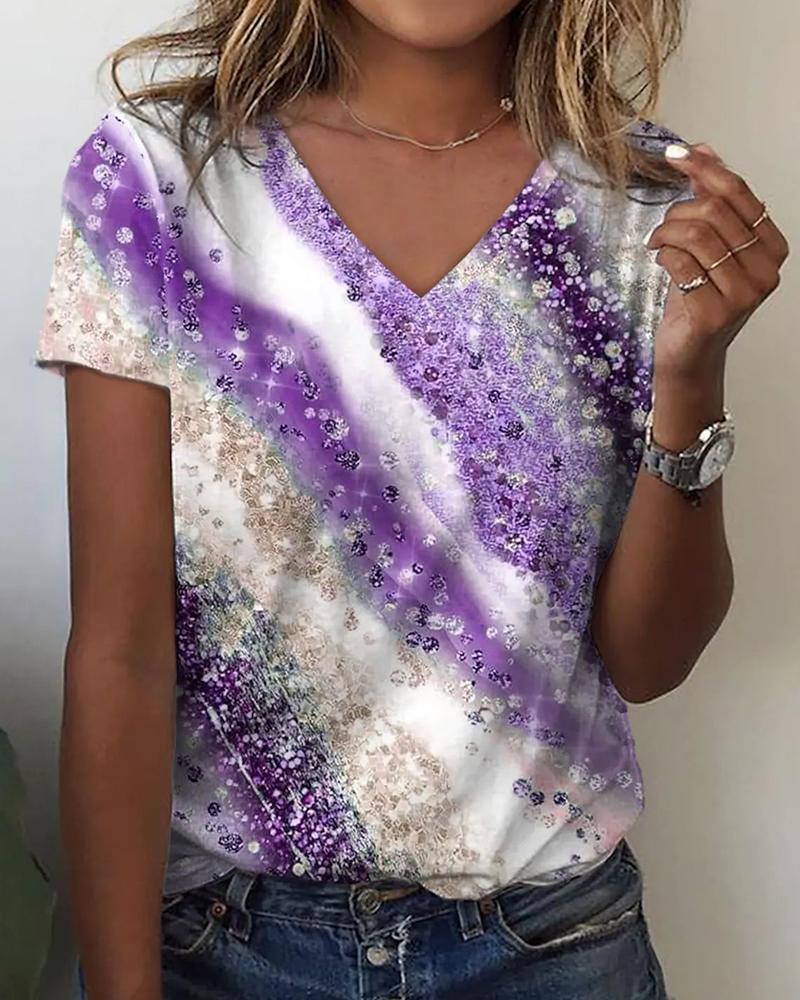 

Graphic Print Short Sleeve Casual T-shirt, Purple