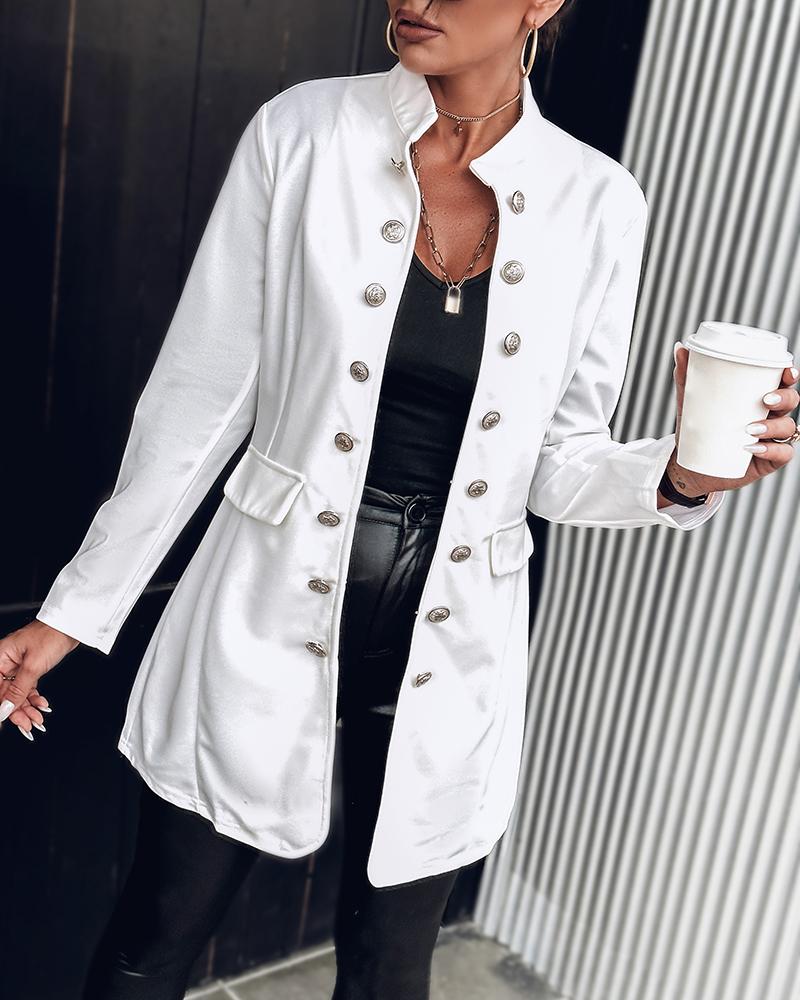 

Long Sleeve Double Breasted Flap Detail Coat, White