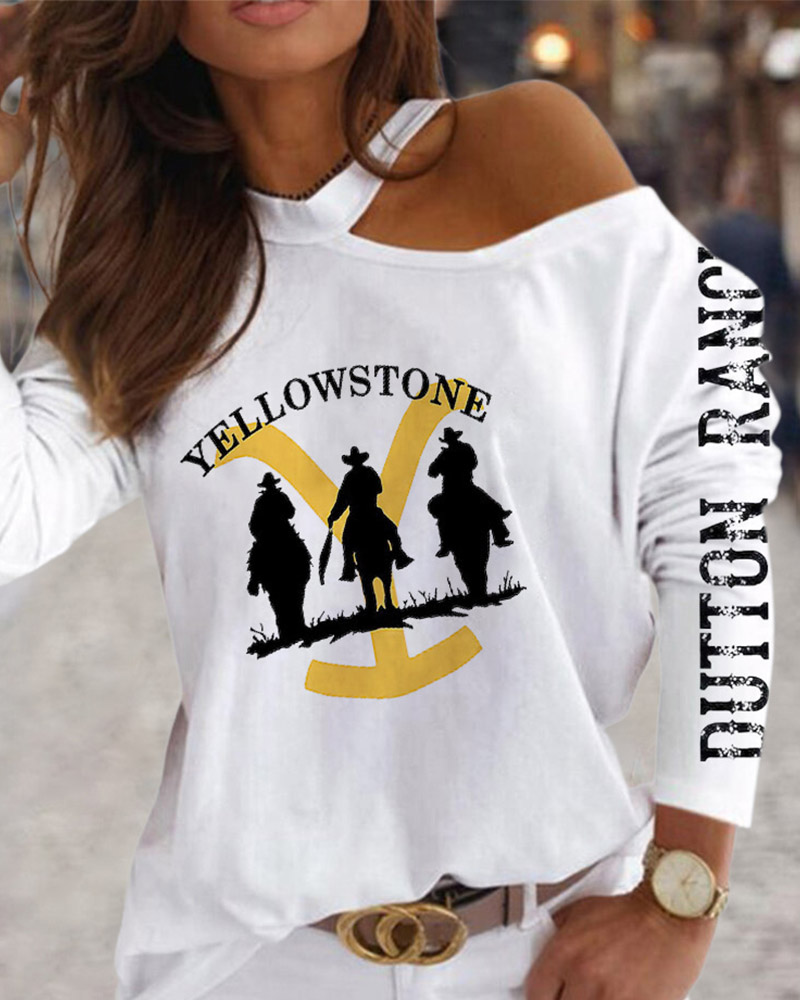

Letter Graphic Print Cold Shoulder Top, White