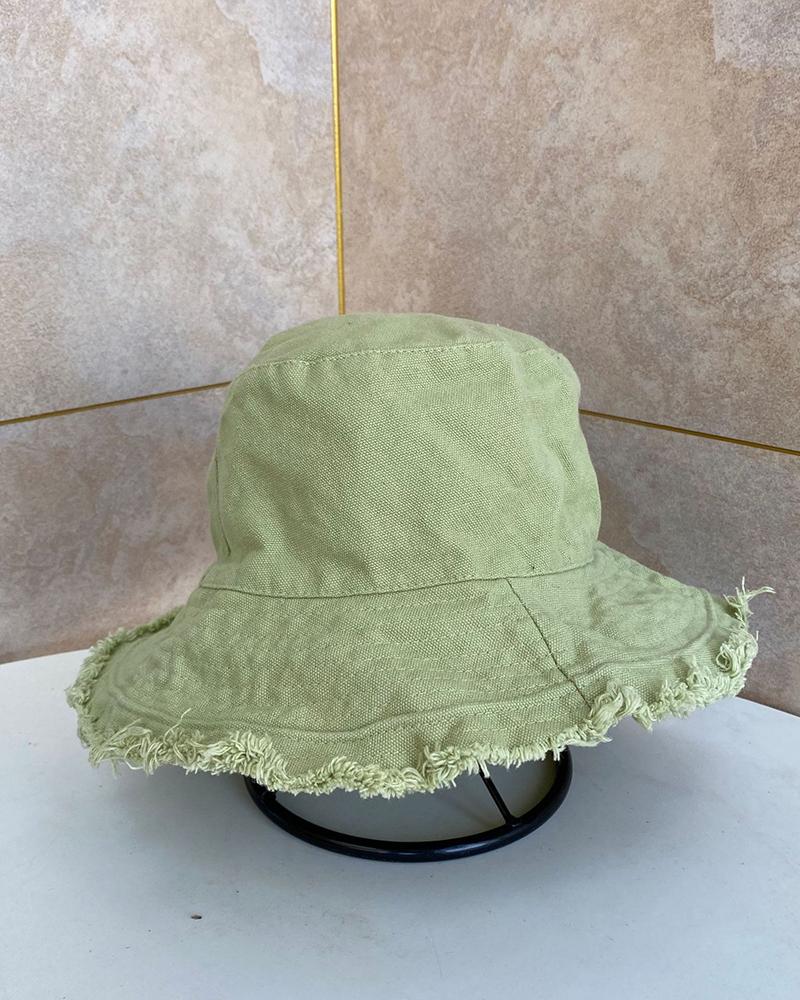 

Fringe Hem Wide Brim Sun Bucket Fishing Hat, Green