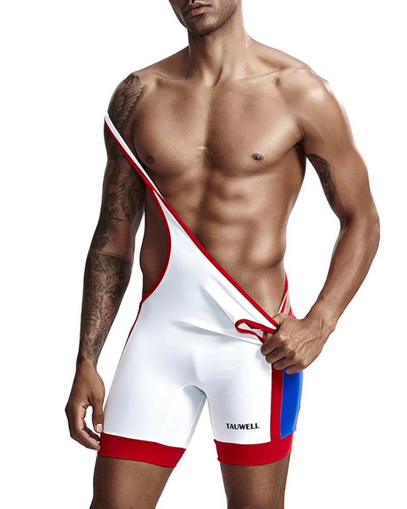 

Men Colorblock Thick Strap Sporty Romper, White