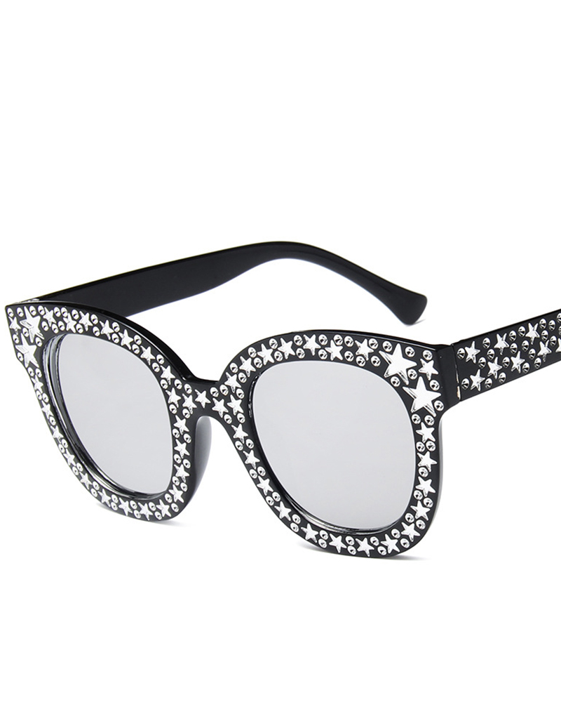 

1Pair Trendy Eyewear Rhinestone Star Square Sunglasses, Gray