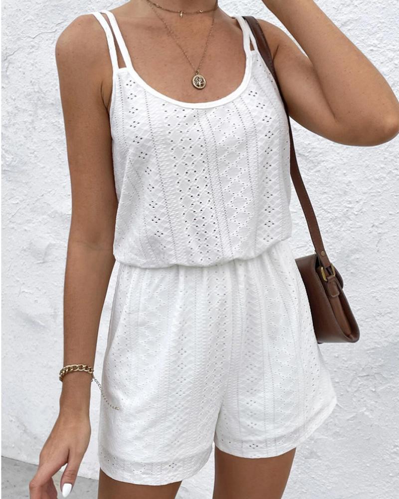 

Double Strap Eyelet Embroidery Romper, White