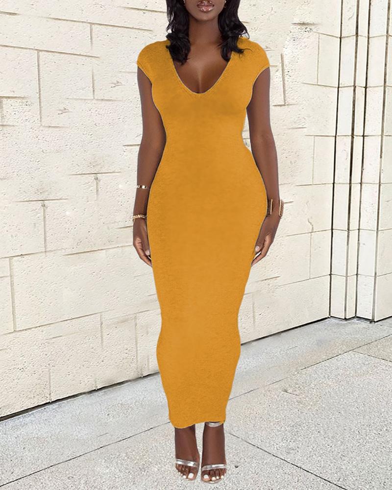 

Backless Zipper Design Slit Maxi Dress, Yellow